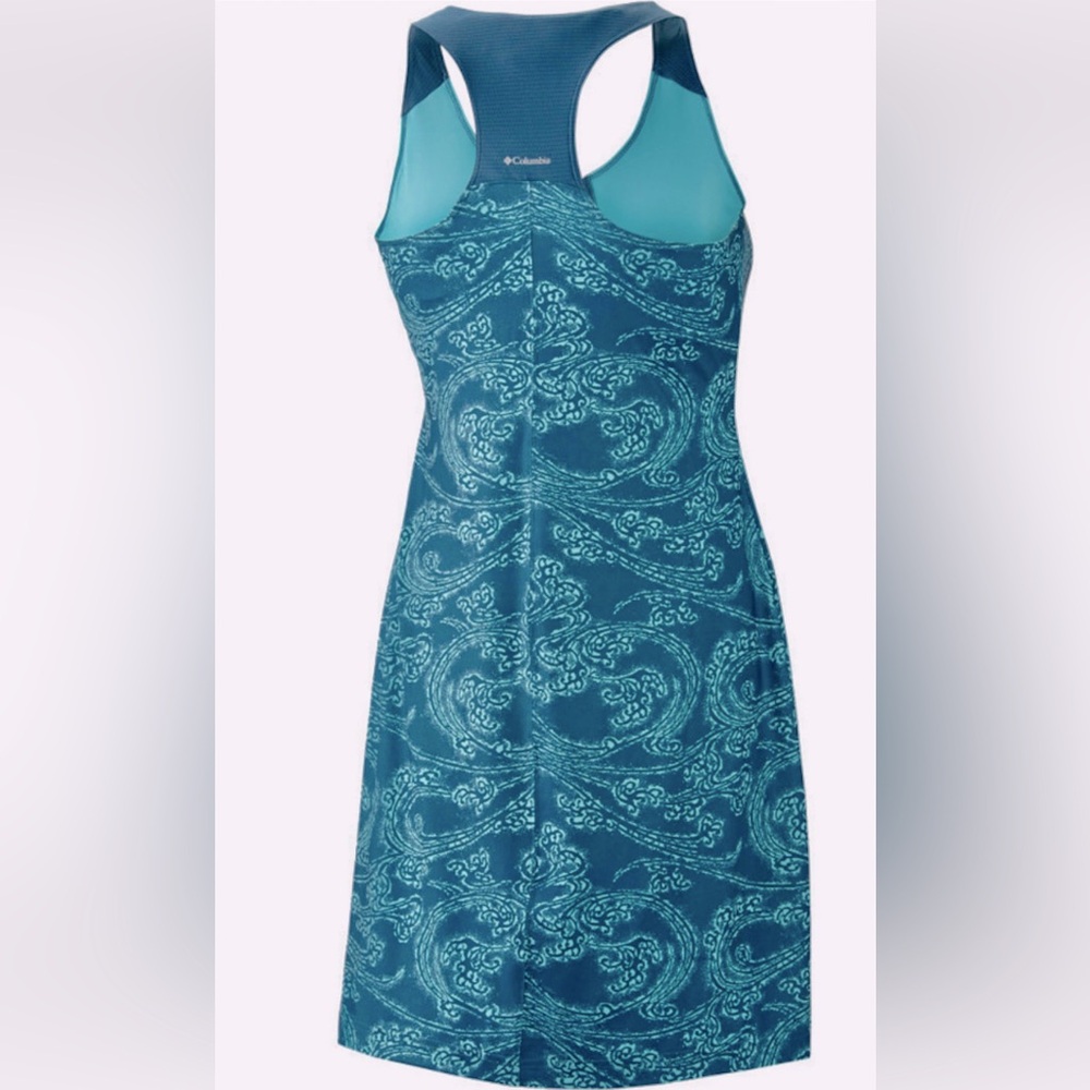 #15 Columbia Teal and Blue Omni-Shade Patterned Dress small NWOT